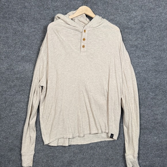 Lucky Brand Other - Lucky Brand Size XL Henley Shirt Hoodie Tan Cotton Cloud Waffle Button Pullover